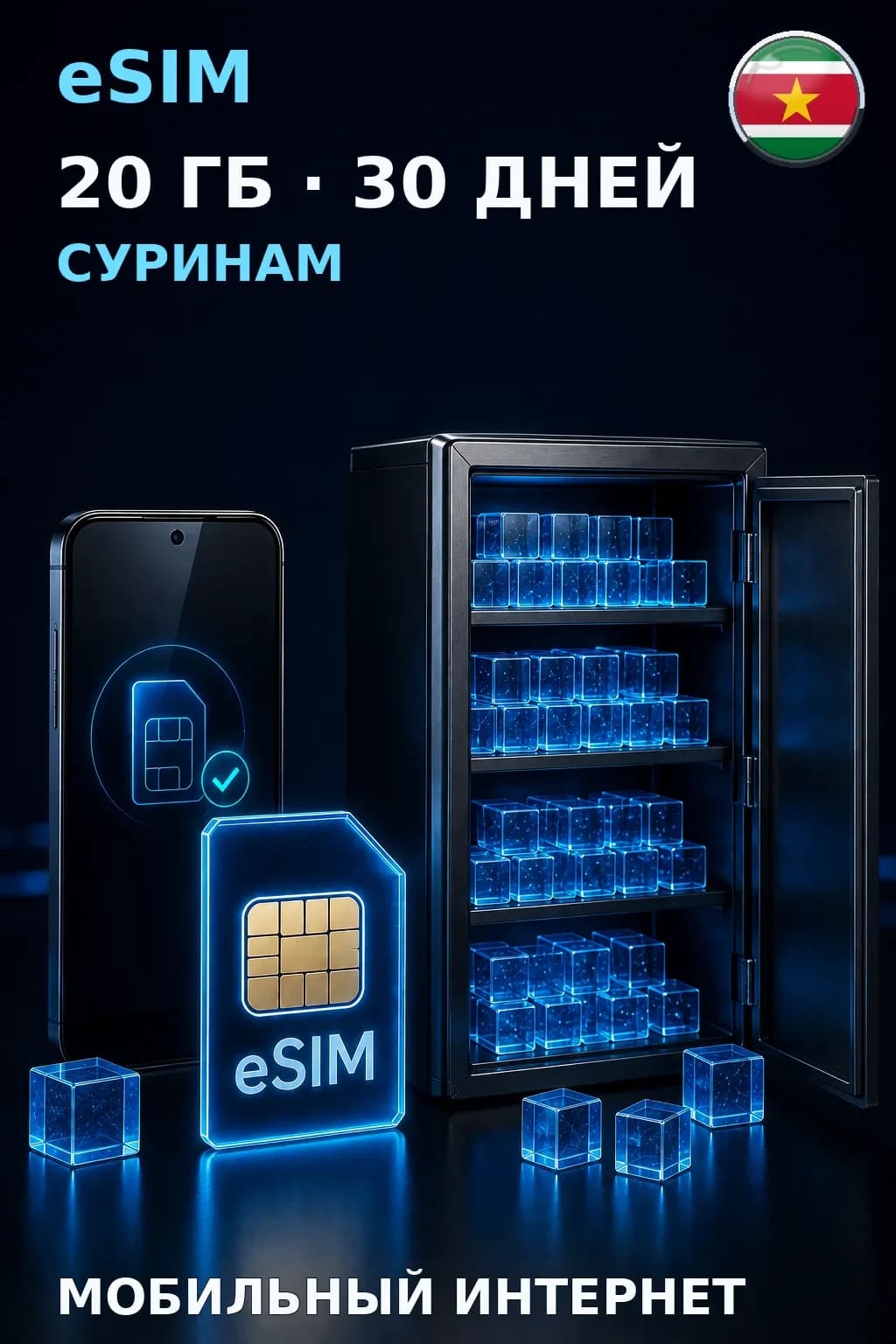 eSIM Суринам — 20 ГБ, 30 дней — интернет