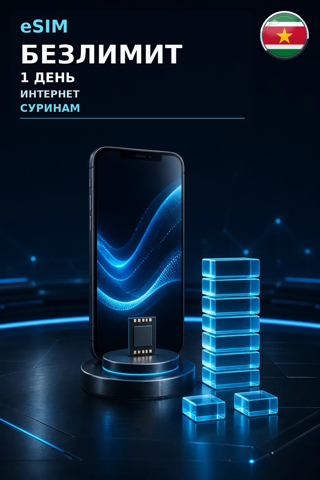 eSIM Суринам — БЕЗЛИМИТ, 1 день — интернет