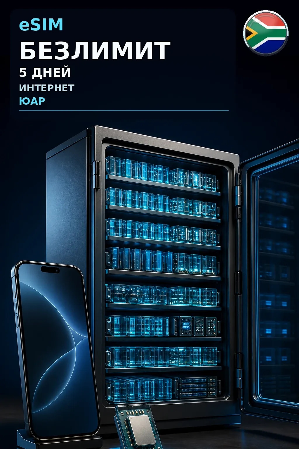 eSIM Юар — БЕЗЛИМИТ, 5 дней — интернет