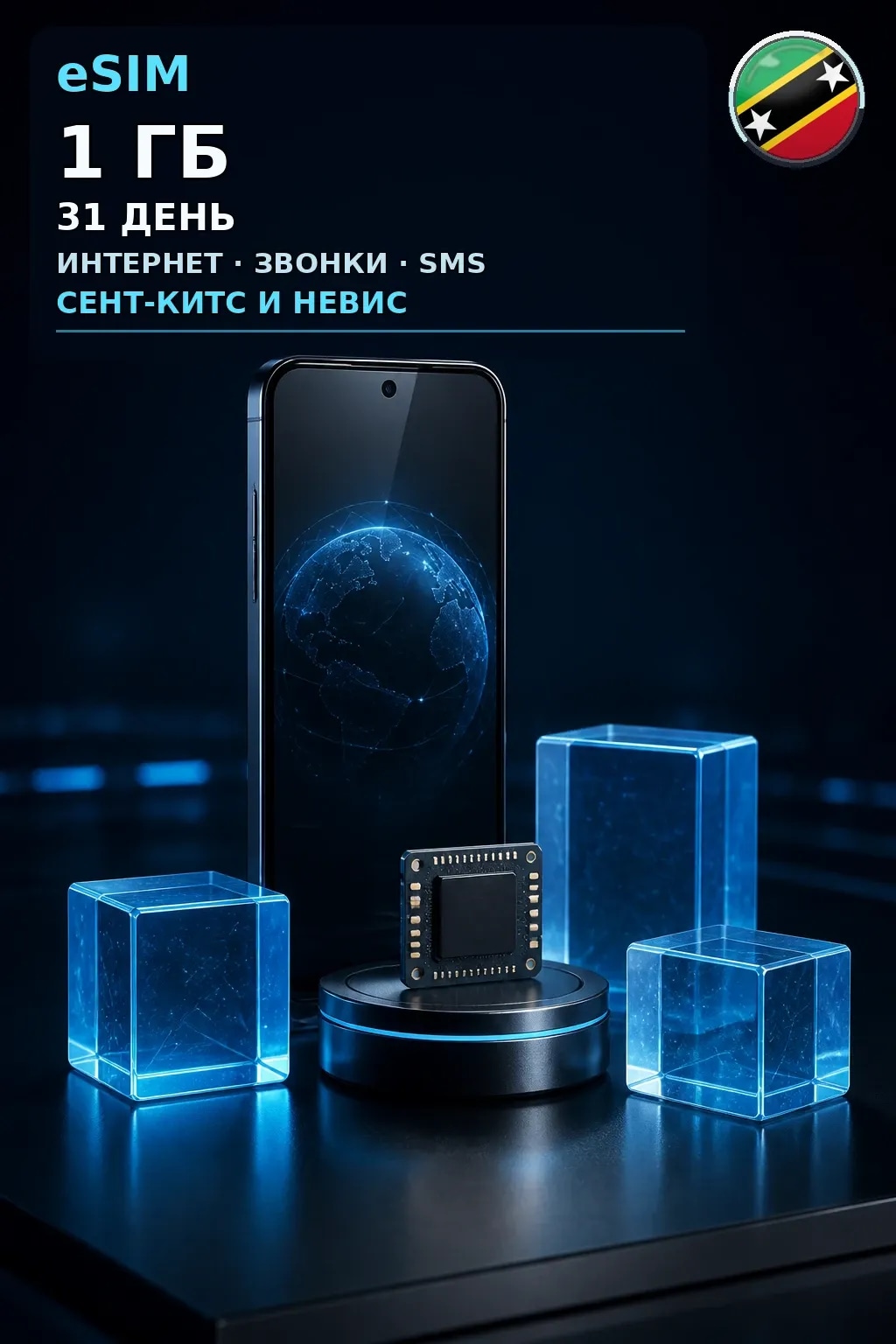 eSIM Сент-Китс и Невис — 1 ГБ, 31 день — интернет, звонки и SMS