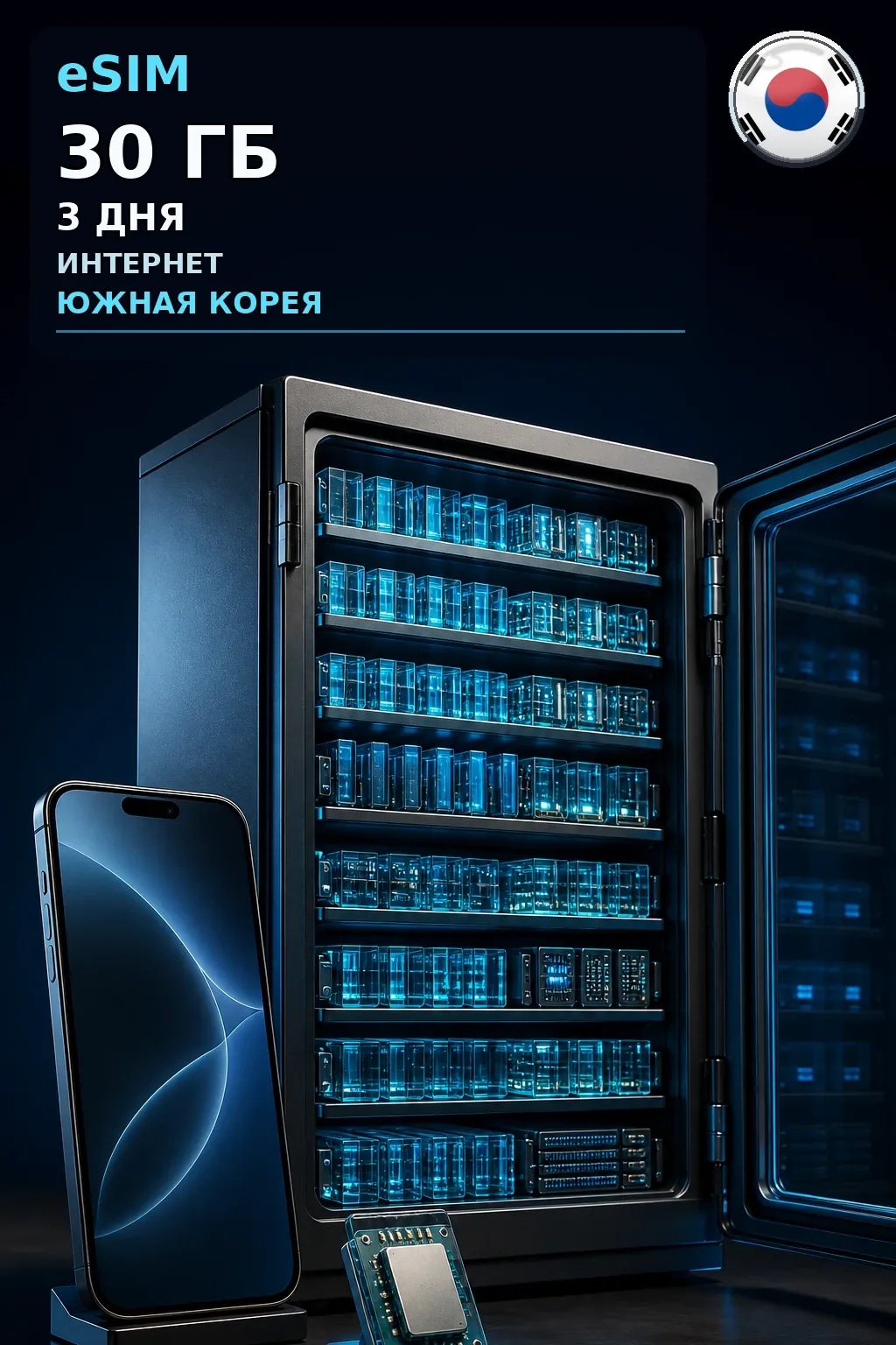 eSIM Южная Корея — 30 ГБ, 3 дня — интернет