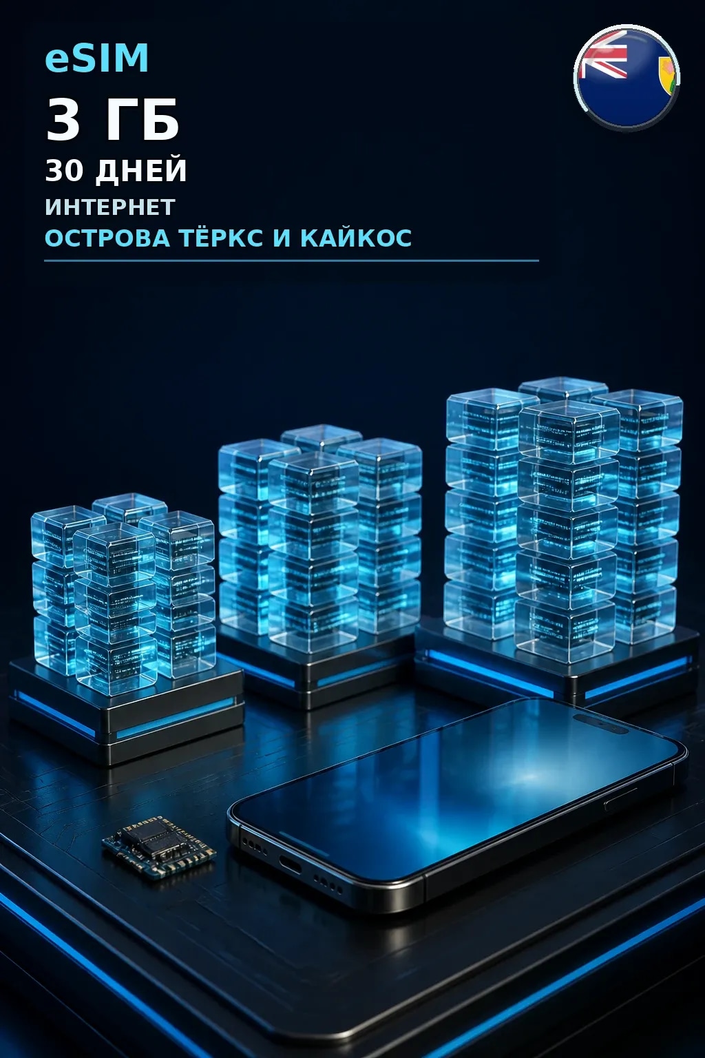 eSIM Острова Тёркс и Кайкос — 3 ГБ, 30 дней — интернет