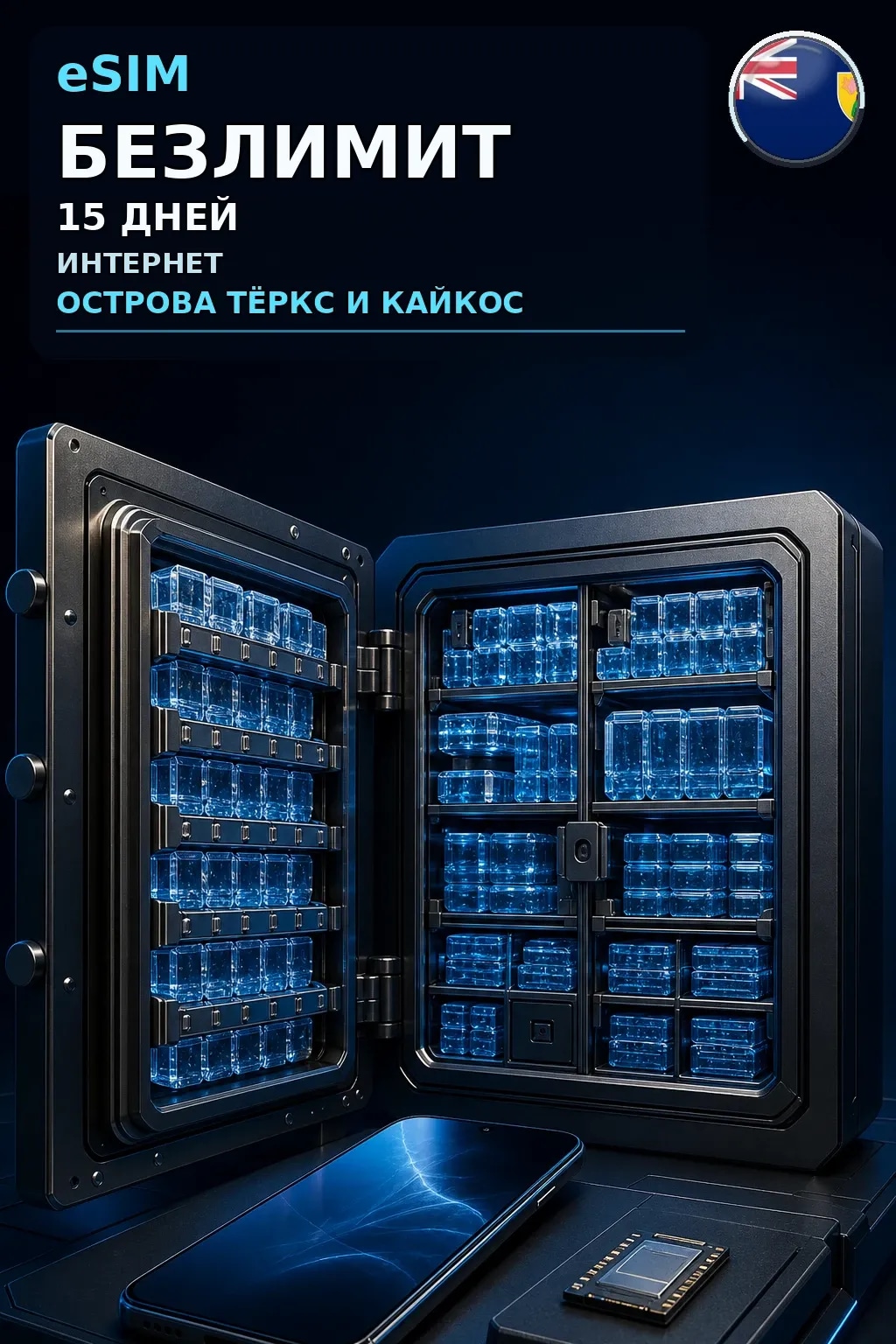 eSIM Острова Тёркс и Кайкос — БЕЗЛИМИТ, 15 дней — интернет