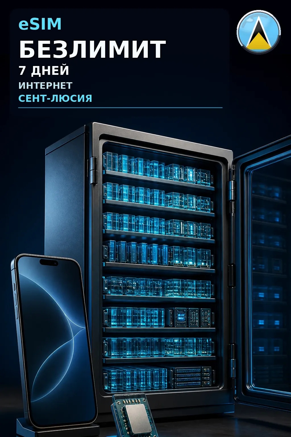 eSIM Сент-Люсия — БЕЗЛИМИТ, 7 дней — интернет