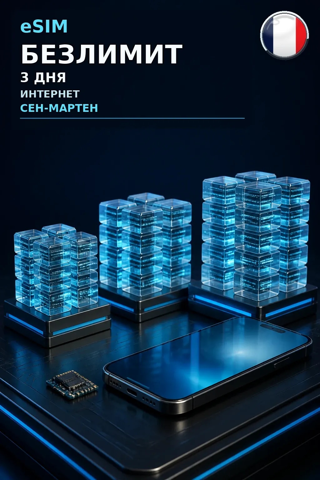 eSIM Сен-Мартен — БЕЗЛИМИТ, 3 дня — интернет