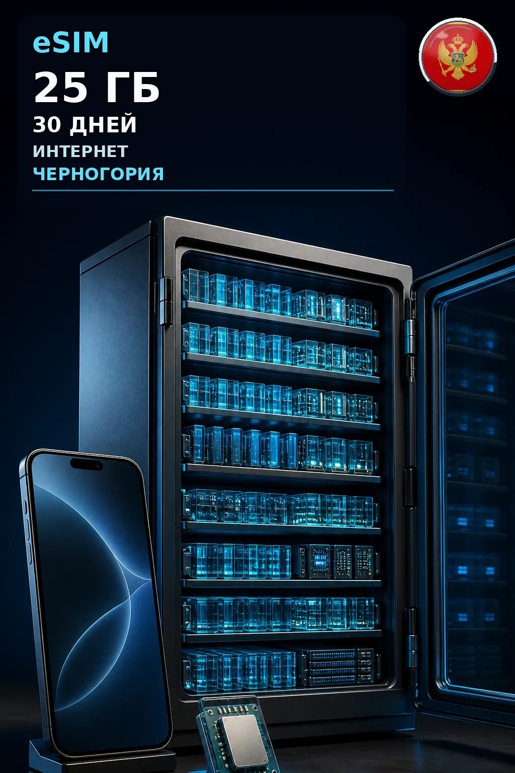 eSIM Черногория — 25 ГБ, 30 дней — интернет