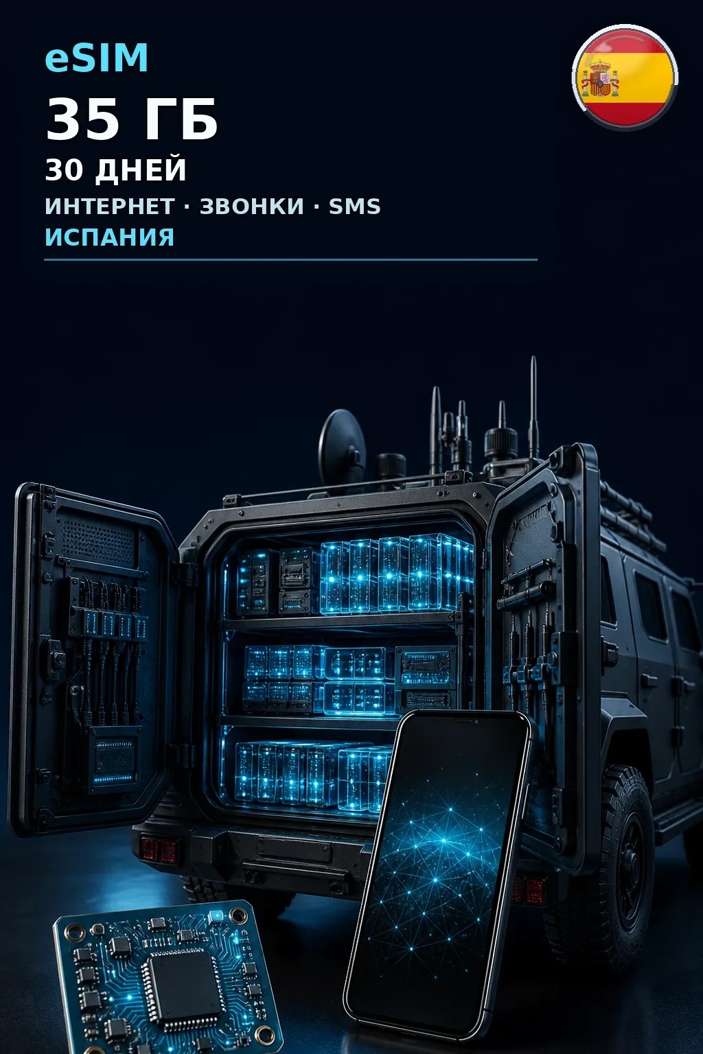 eSIM Испания — 35 ГБ, 30 дней — интернет, звонки и SMS